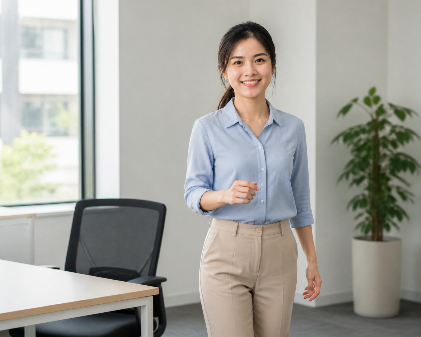 Người làm việc tại bàn đứng dậy và đi bộ ngắn trong giờ làm việc