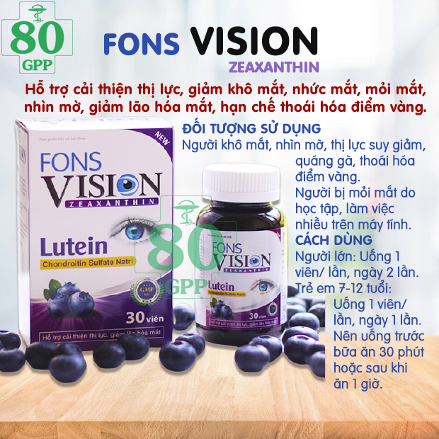 Viên bổ - sáng mắt FONS VISION cải thiện thị lực, giảm khô, nhức mắt, mỏi mắt, giảm lão hóa mắt