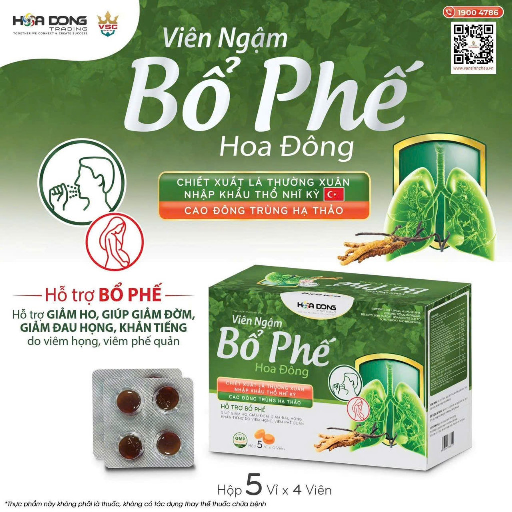VIÊN NGẬM Thảo Dược BỔ PHẾ Giảm Ho, Đau Rát Cổ, Khản Tiếng, Giảm Đờm