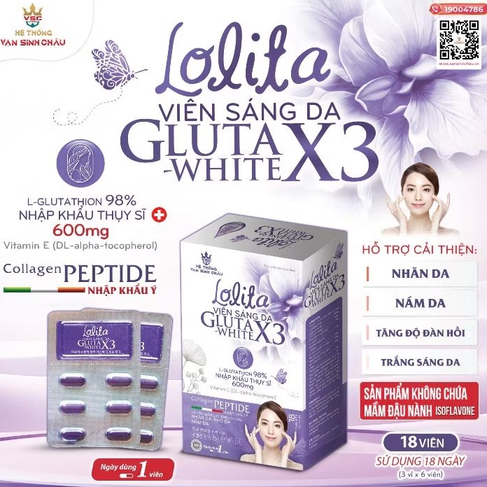 viên uống trắng da Lolita GlutaX3 White Glutathione 600mg Thụy Sĩ, Collagen Peptide Ý 🇮🇹 Đẹp da giữ dáng níu Thanh Xuân